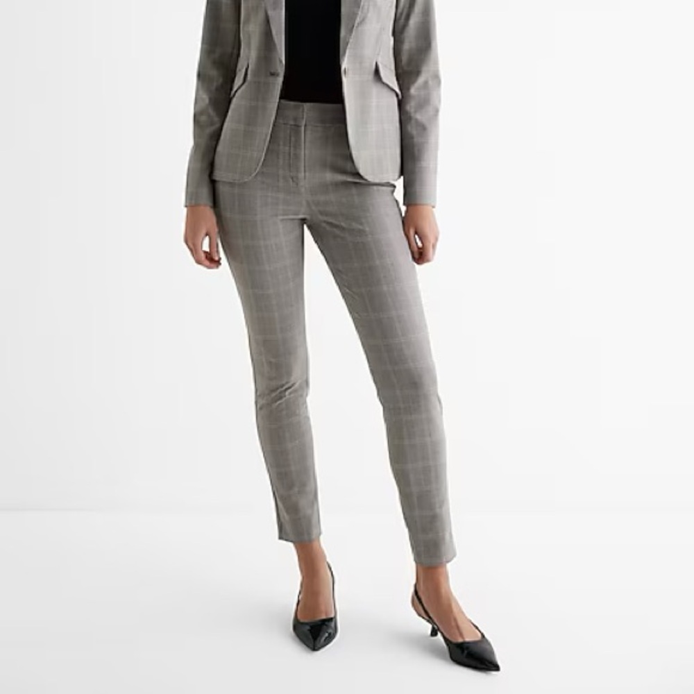 Express Women’s Gray Checkered Pants| High Waisted Plaid Ankle Pant | Size 2 S